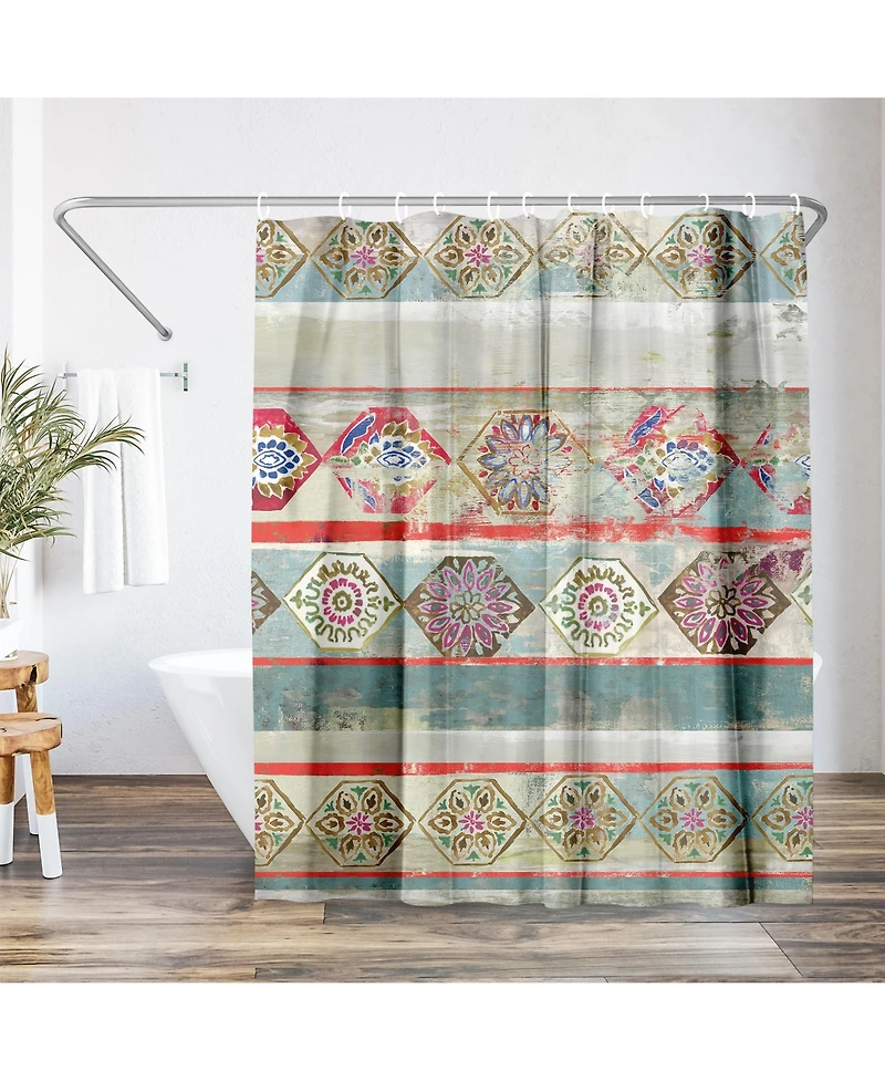 71x74 Green Boho Shower Curtain - 100% Polyester - Water-Resistant Bath Curtain