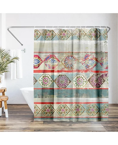 71x74 Green Boho Shower Curtain - 100% Polyester - Water-Resistant Bath Curtain