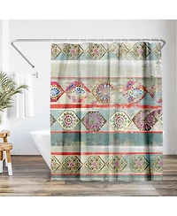 71x74 Green Boho Shower Curtain - 100% Polyester - Water-Resistant Bath Curtain