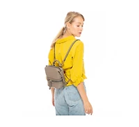 Susu Gray Leather Backpack Purse for Women Convertible Crossbody Bag Medium Size with Front and Back Pockets