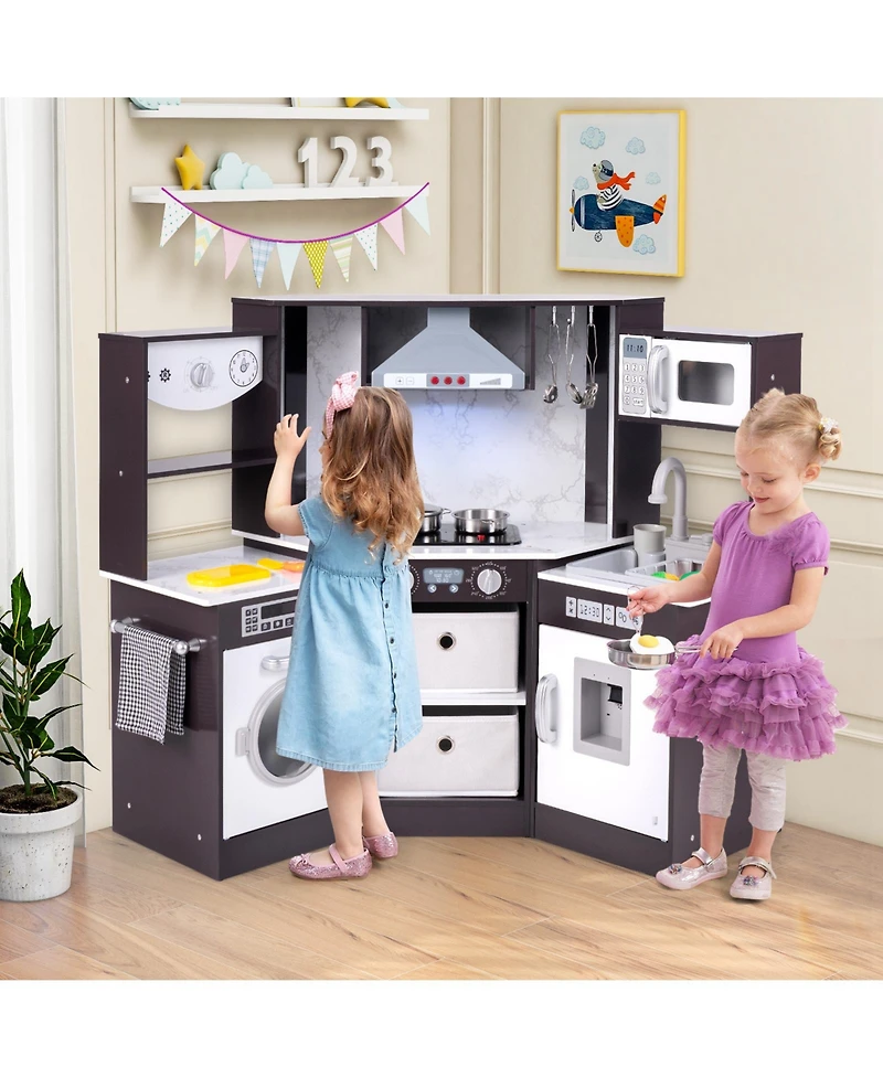 Kids Play Kitchen Playset with Realistic Lights and Sounds Interactive Cooking Toy for Toddlers