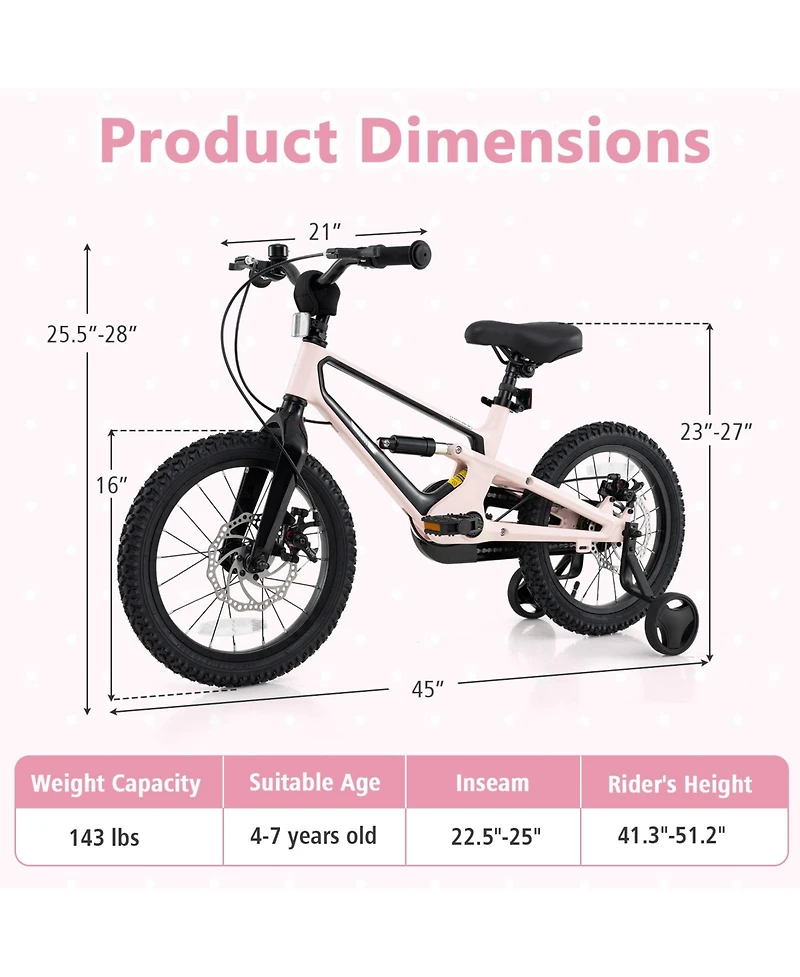 Kids Bike Adjustable with Shock Absorber and Bell Comfortable Safe Ride for Young Cyclists