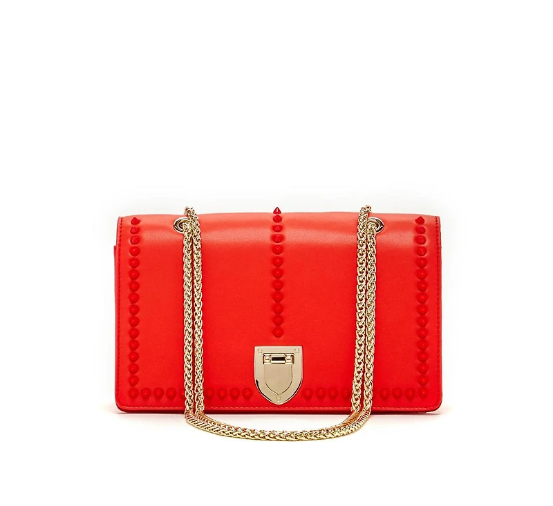 Susu Leather Shoulder Bag with Chain Strap, Medium Size Crossbody Bag Red Purse