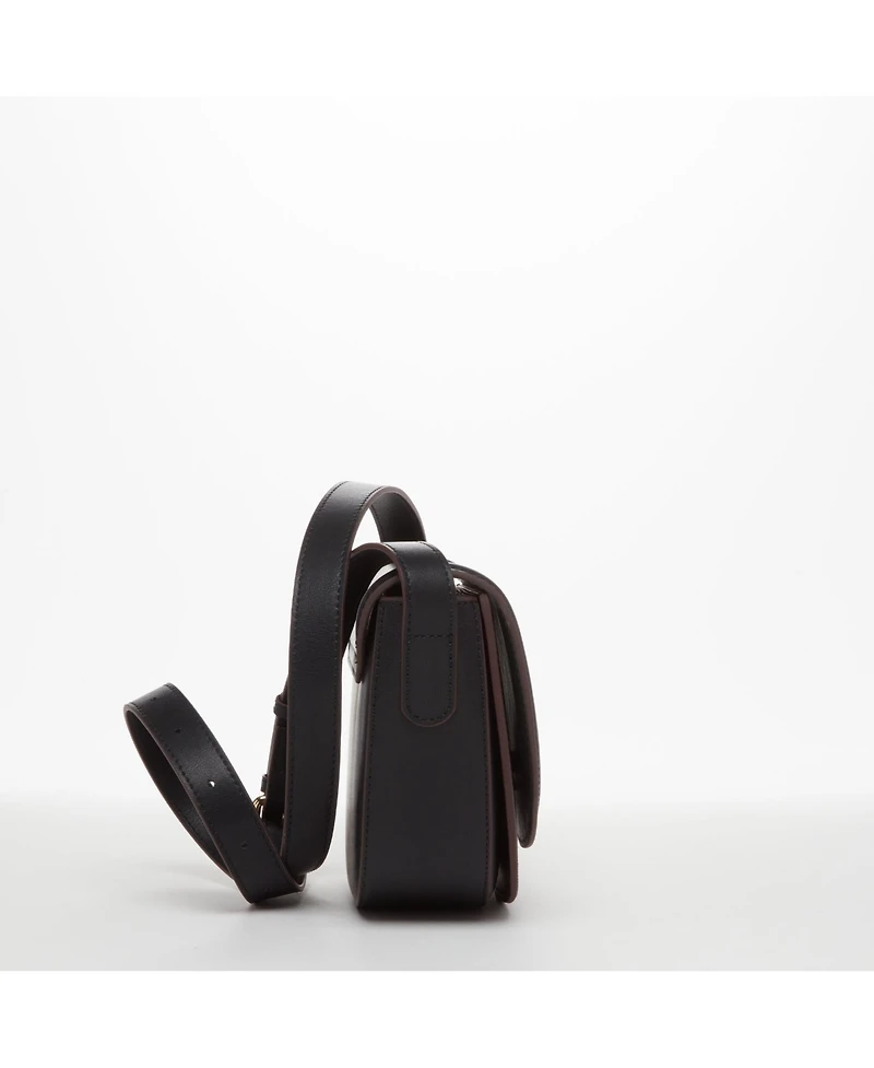 Susu Black Leather Saddle Bag Women s Crossbody Purse with Flap Closure and Adjustable Strap