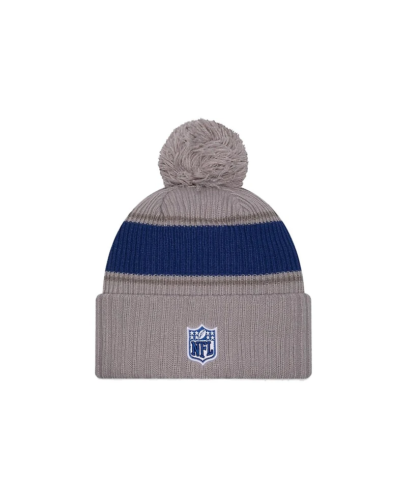 New Era Men's Gray Indianapolis Colts 2024 Sideline Sport Cuffed with Pom Knit Hat