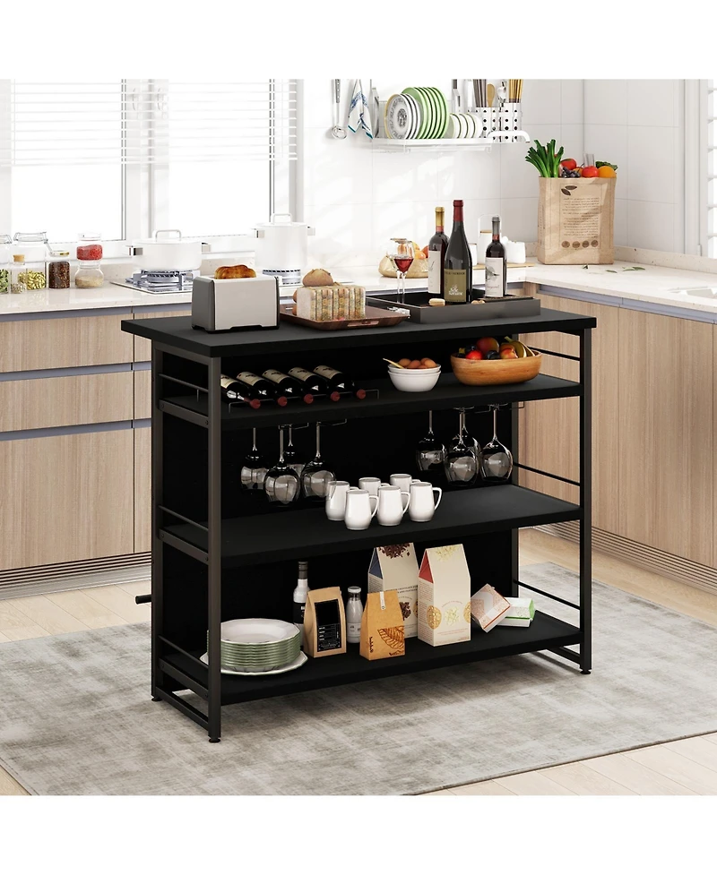 Kitchen Island with 4-Tier Storage Shelf and Long Footrest Stylish and Functional Home Storage Solution