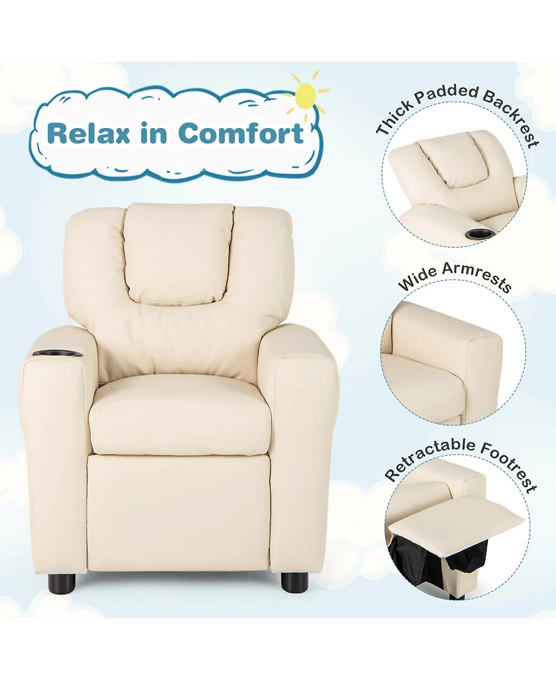 Kids Recliner Chair Push Back with Cup Holder and Side Pocket Comfortable Toddler Recliner for Relaxing