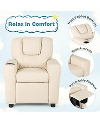 Kids Recliner Chair Push Back with Cup Holder and Side Pocket Comfortable Toddler Recliner for Relaxing