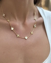 Adornia Gold Adjustable Cubic Zirconia Mother of Pearl Clover Station Necklace
