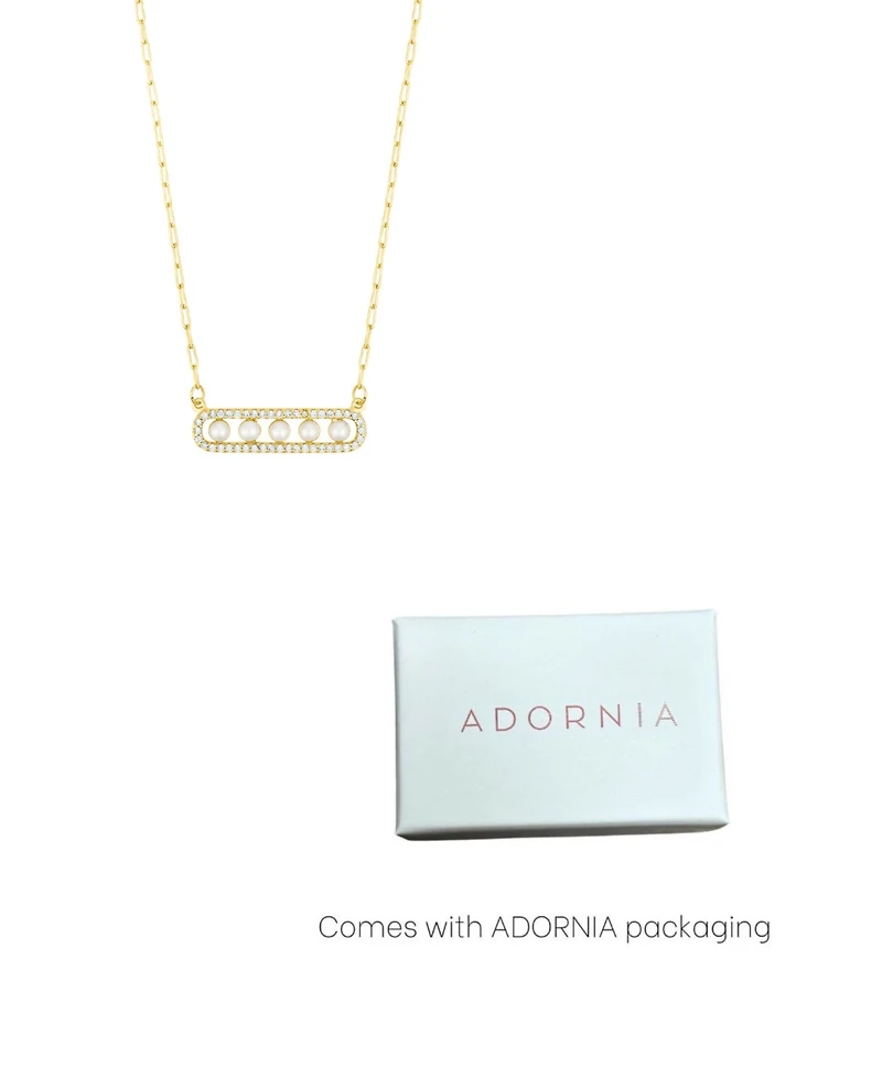 Adornia Adjustable Cultivated Pearl Pave Bar Necklace