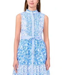 Msk Petite Printed Ruffle-Neck Button-Front Maxi Dress
