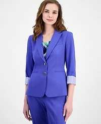 Tahari Asl Petite Peak-Lapel Button-Front Roll-Tab Blazer