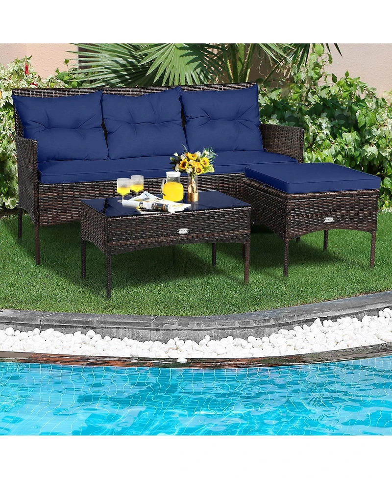 Slickblue Modular 3-Piece Patio Sectional Sofa Set with Thick Cushions – Ideal for Backyard or Porch Lounging