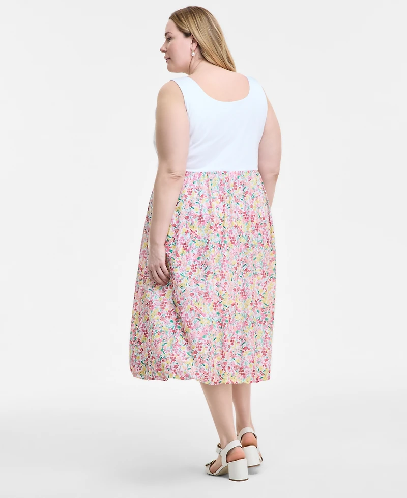 Tommy Hilfiger Plus Floral-Print-Skirt Sleeveless Dress
