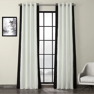 Half Price Drapes Fresh Popcorn & Black Bordered Grommet Vertical Printed Cotton Curtain