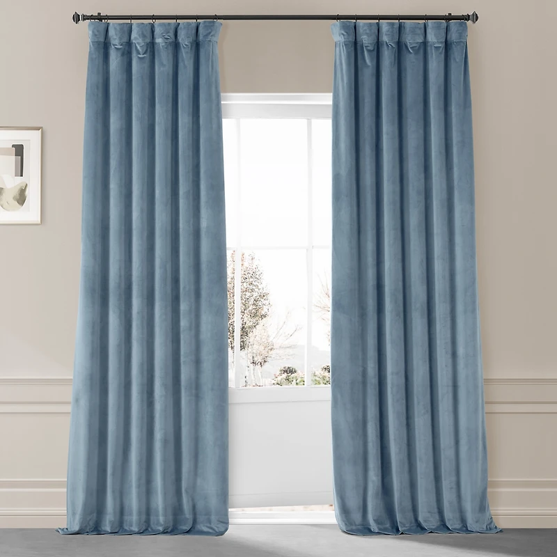 Half Price Drapes Copenhagen Blue Signature Plush Velvet Hotel Blackout Curtain