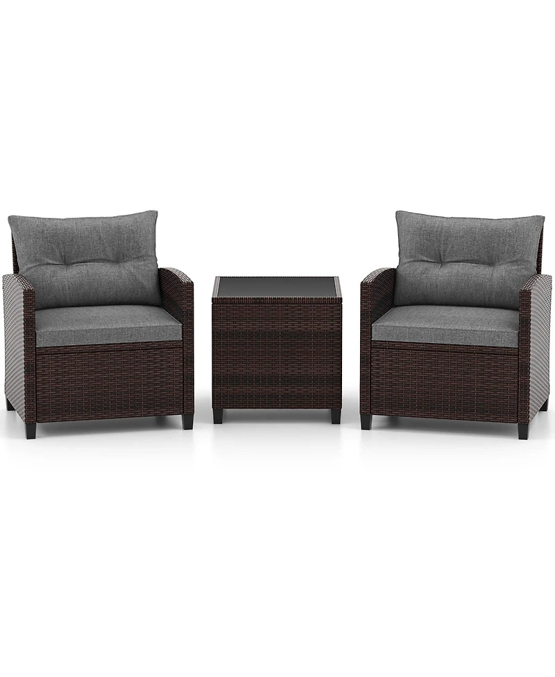3 Pieces Rattan Patio Furniture Set with Washable Cushion