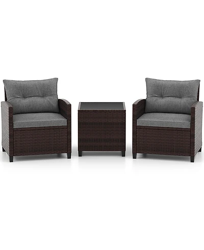 3 Pieces Rattan Patio Furniture Set with Washable Cushion