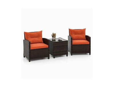 3 Pieces Rattan Patio Furniture Set with Washable Cushion