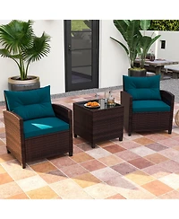 3 Pieces Rattan Patio Furniture Set with Washable Cushion
