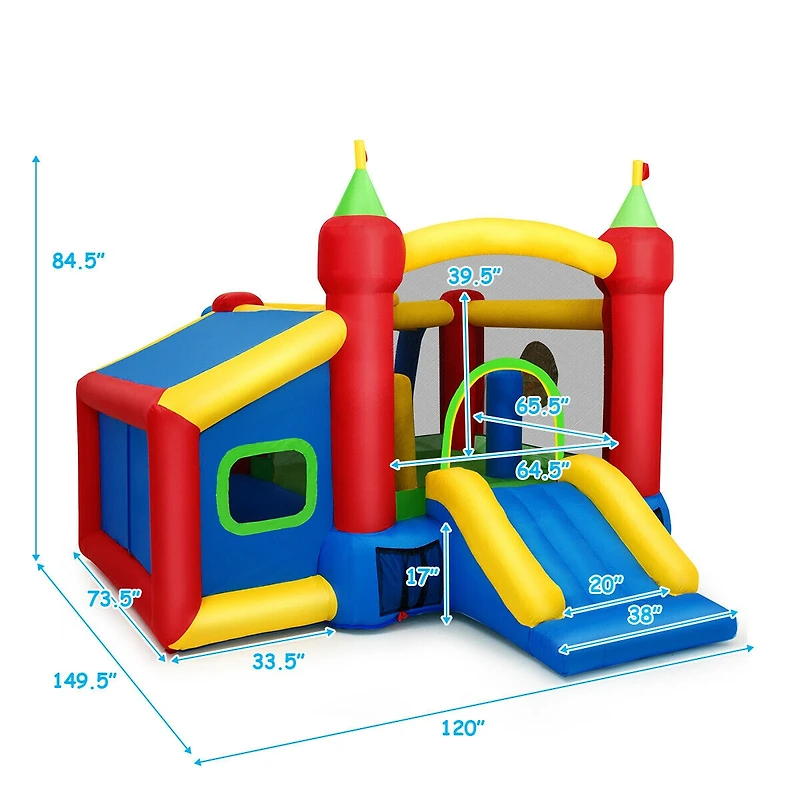 7-in-1 Kids Inflatable Bounce House with Ocean Balls Ultimate Outdoor Playset for Fun