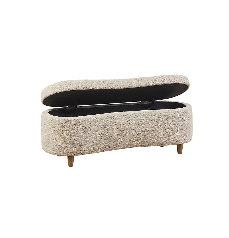 Flip Top Storage Bench in Taupe, Upholstered Storage Ottoman with Solid Wood Legs-The Pop Home