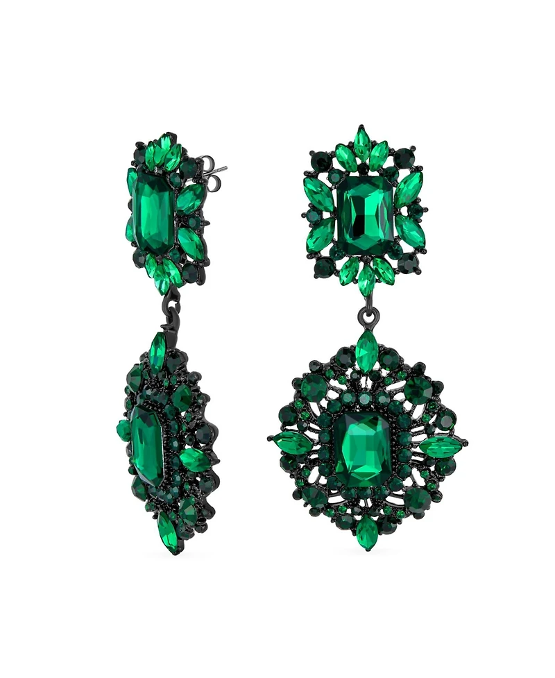 Bling Jewelry Big Crystal Art Deco Statement Chandelier Dangle Earrings Yellow Gold & Black Plated Metal
