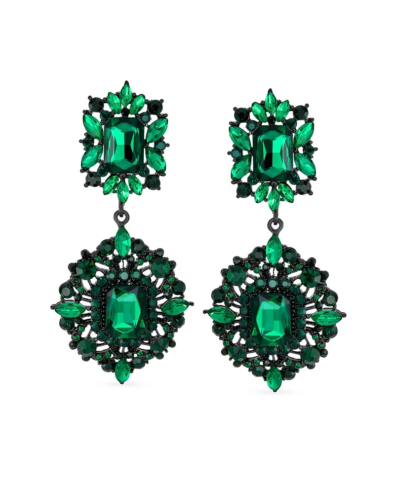 Bling Jewelry Big Crystal Art Deco Statement Chandelier Dangle Earrings Yellow Gold & Black Plated Metal