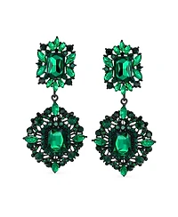 Bling Jewelry Big Crystal Art Deco Statement Chandelier Dangle Earrings Yellow Gold & Black Plated Metal