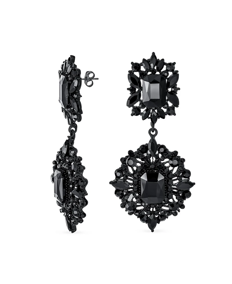 Bling Jewelry Big Crystal Art Deco Statement Chandelier Dangle Earrings Yellow Gold & Black Plated Metal