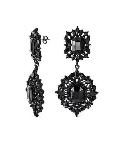 Bling Jewelry Big Crystal Art Deco Statement Chandelier Dangle Earrings Yellow Gold & Black Plated Metal