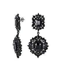 Bling Jewelry Big Crystal Art Deco Statement Chandelier Dangle Earrings Yellow Gold & Black Plated Metal