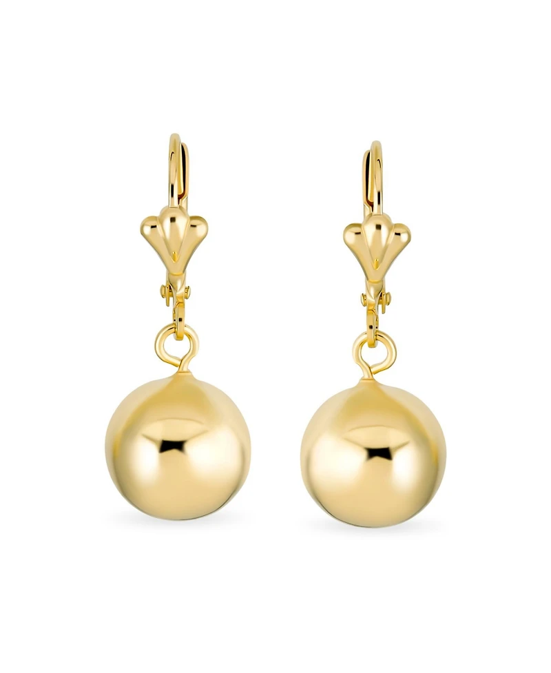 Bling Jewelry Classic Elegant Simple Round Light Weight Dangle Lever Back Drop Ball Earrings Yellow 18K Gold Plated Brass