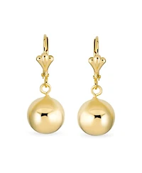 Bling Jewelry Classic Elegant Simple Round Light Weight Dangle Lever Back Drop Ball Earrings Yellow 18K Gold Plated Brass