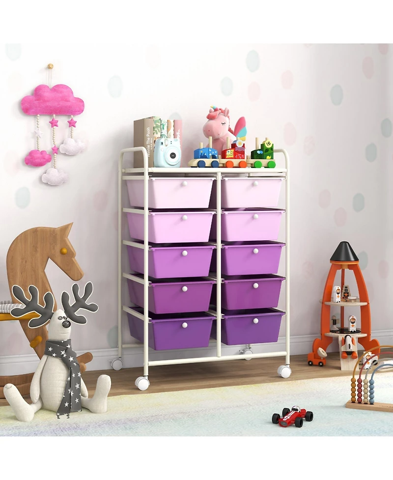 10-Drawer Rolling Storage Cart Portable and Spacious Storage Organizer for Home or Office