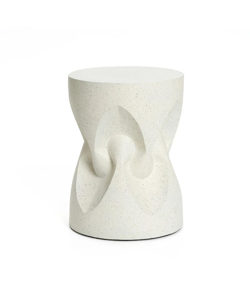 LuxenHome Speckled Off White Modern Spade Round 17-Inch Tall Cement Side Table, Indoor and Outdoor