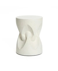 LuxenHome Speckled Off White Modern Spade Round 17-Inch Tall Cement Side Table, Indoor and Outdoor