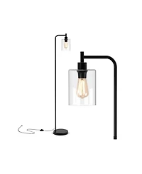 Modern Floor Lamp with Hanging Glass Shade and Foot Switch for Living Room