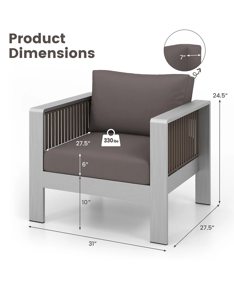 Patio Furniture Aluminum Armchair with Thick Back and Seat Cushion