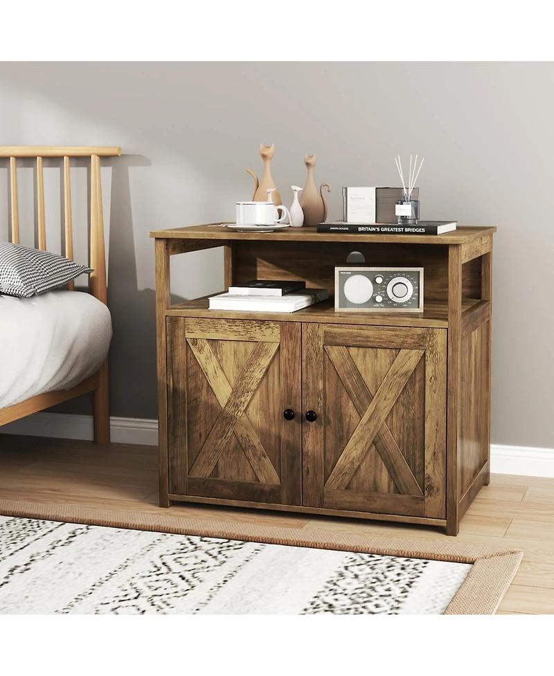 Cat Litter Box Enclosure with Double Barn Doors, Divider, Side Entry & Storage Shelf Stylish & Functional