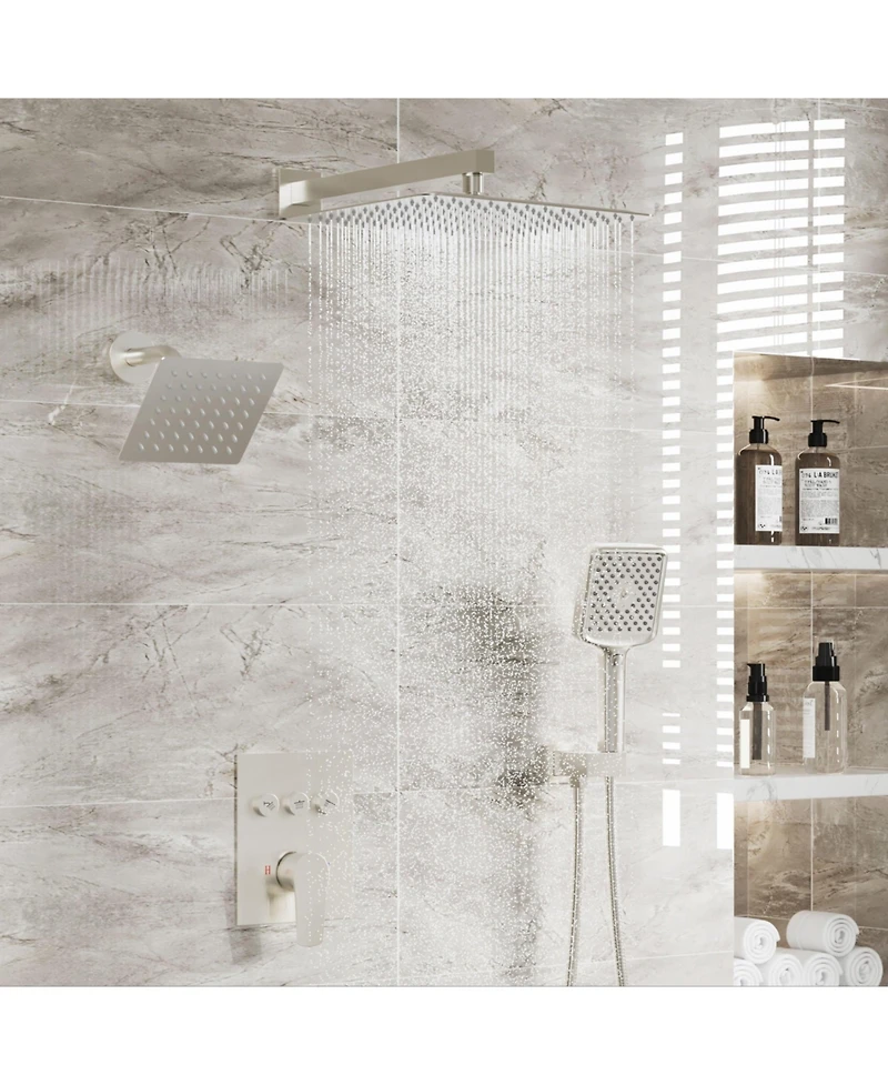 Mondawe 3-Function Dual Shower Head Pressure-balanced System with 4 Sprays Handheld