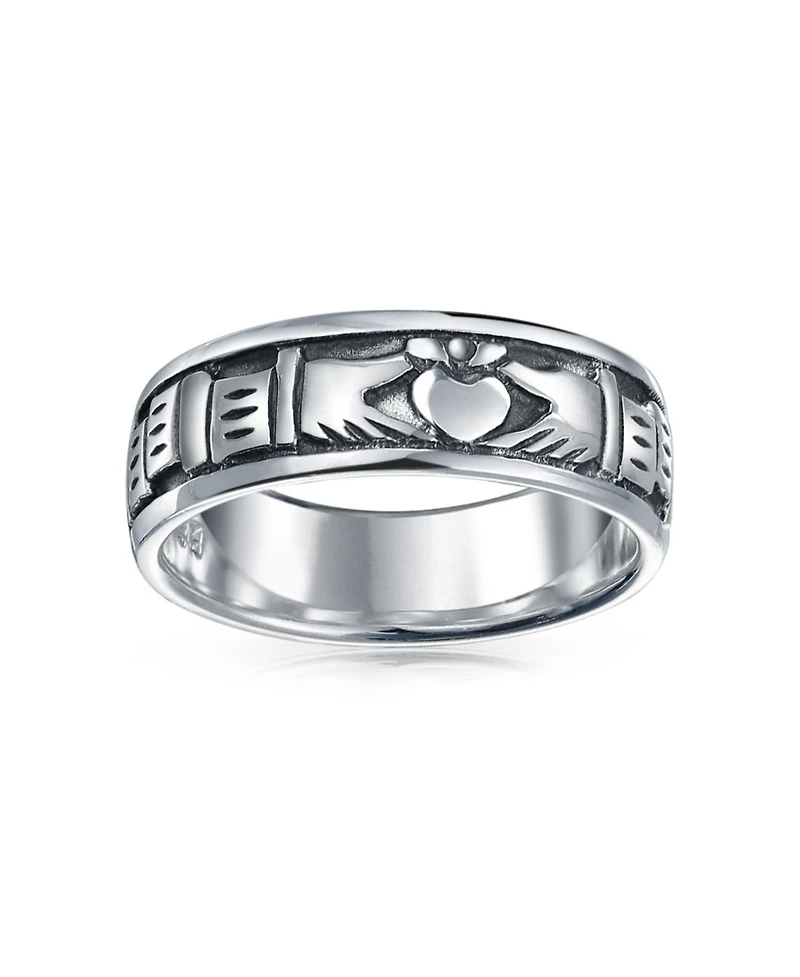 Bling Jewelry Celtic Claddagh Band Silver Ring Couples Oxidized Sterling