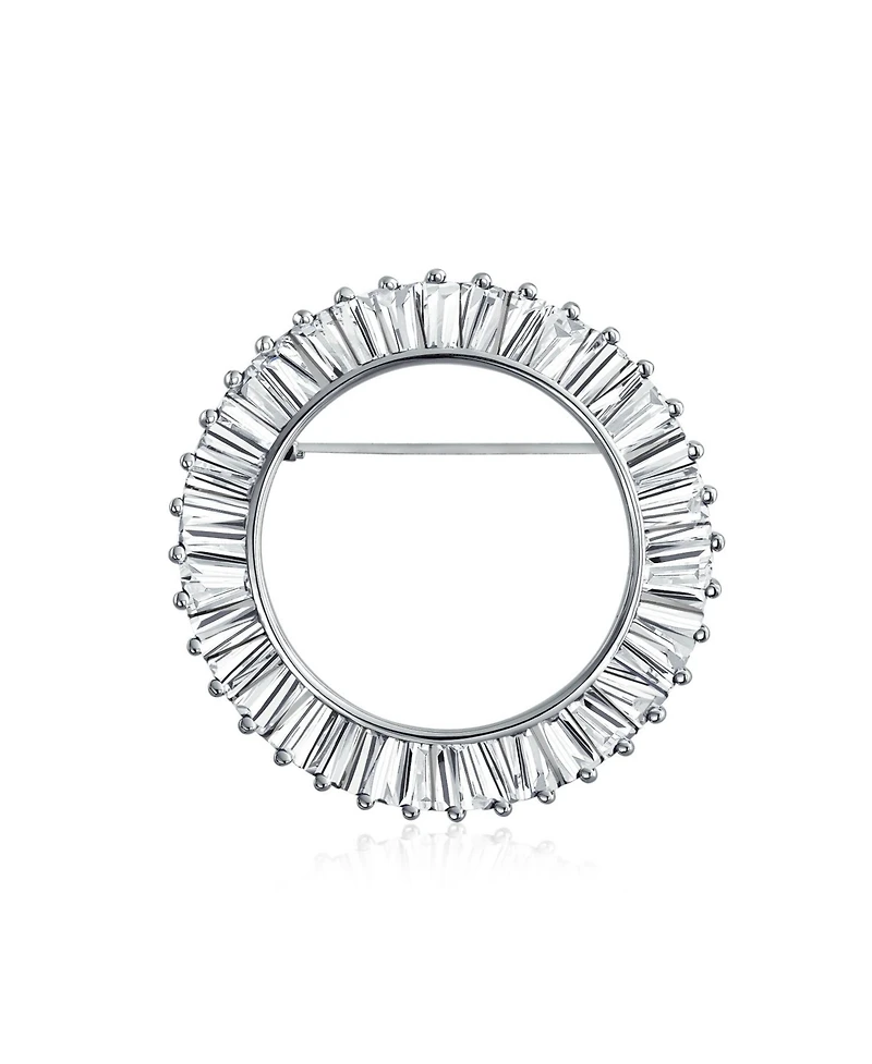 Bling Jewelry Purple Amethyst Cz Baguette Cut Eternity Circle Scarf Brooch Pin Silver Plated