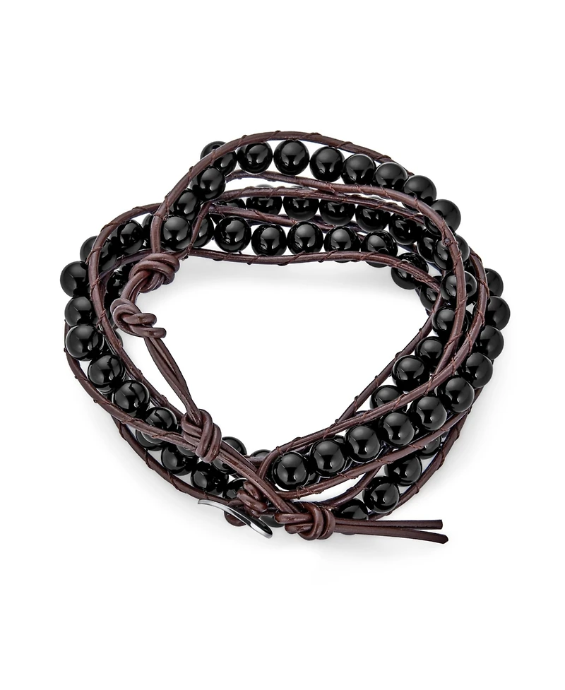 Bling Jewelry Wrap Bracelet Two Tone Multi Strand with Tiger Eye & Black Onyx Beads