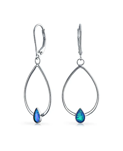 Bling Jewelry Boho Geometric Thin Open Oval Abalone Opal Hoop Dangle Earrings .925 Sterling Silver