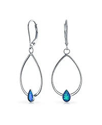Bling Jewelry Boho Geometric Thin Open Oval Abalone Opal Hoop Dangle Earrings .925 Sterling Silver