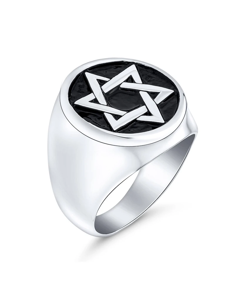 Bling Jewelry Stainless Steel Magen Judaic Star of David Signet Ring Pendant Set