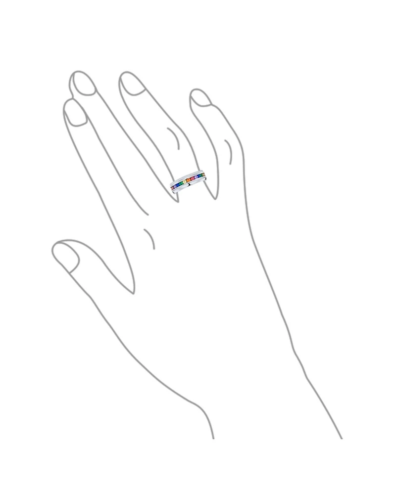 Bling Jewelry Stainless Steel Rainbow Cz Eternity Ring Lgbtq Band Comfort Fit