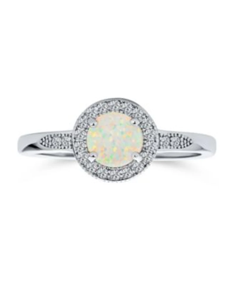 Bling Jewelry Petite Dainty Cz Halo Circle 1ct Round Solitaire Created White Opal Promise Ring With Side Stone Accent Ring .925 Sterling Silver