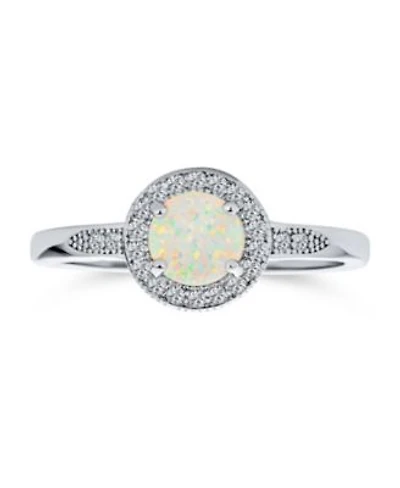 Bling Jewelry Petite Dainty Cz Halo Circle 1ct Round Solitaire Created White Opal Promise Ring With Side Stone Accent Ring .925 Sterling Silver